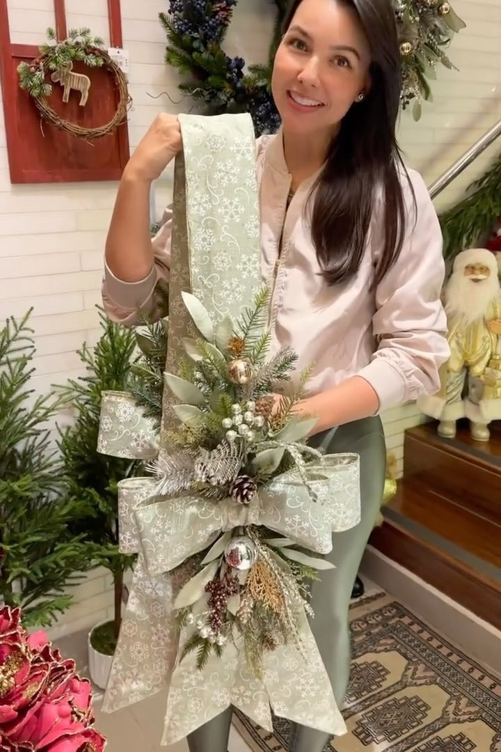 Escapulário de Natal Verde Claro 2,10x36cm Prata Envelhecido